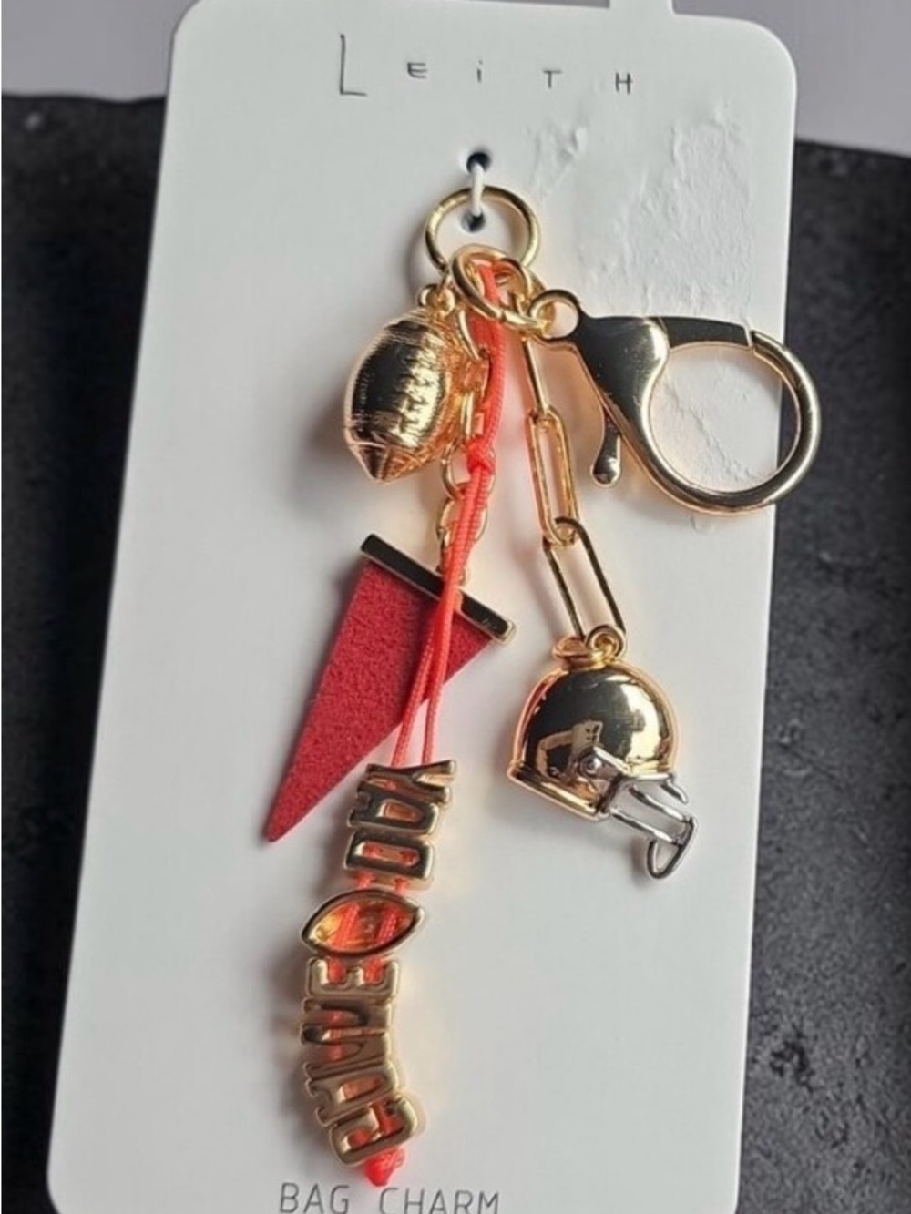 Leith Red and Gold Football Helmet Bag Charm Keychain